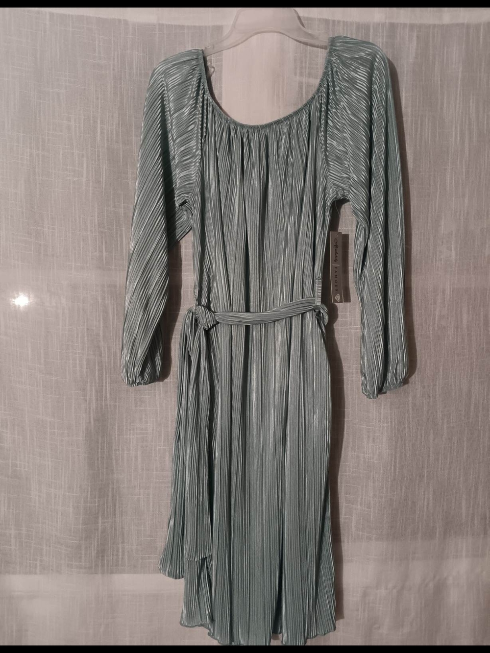 Light Sage Pleated Midi Dress